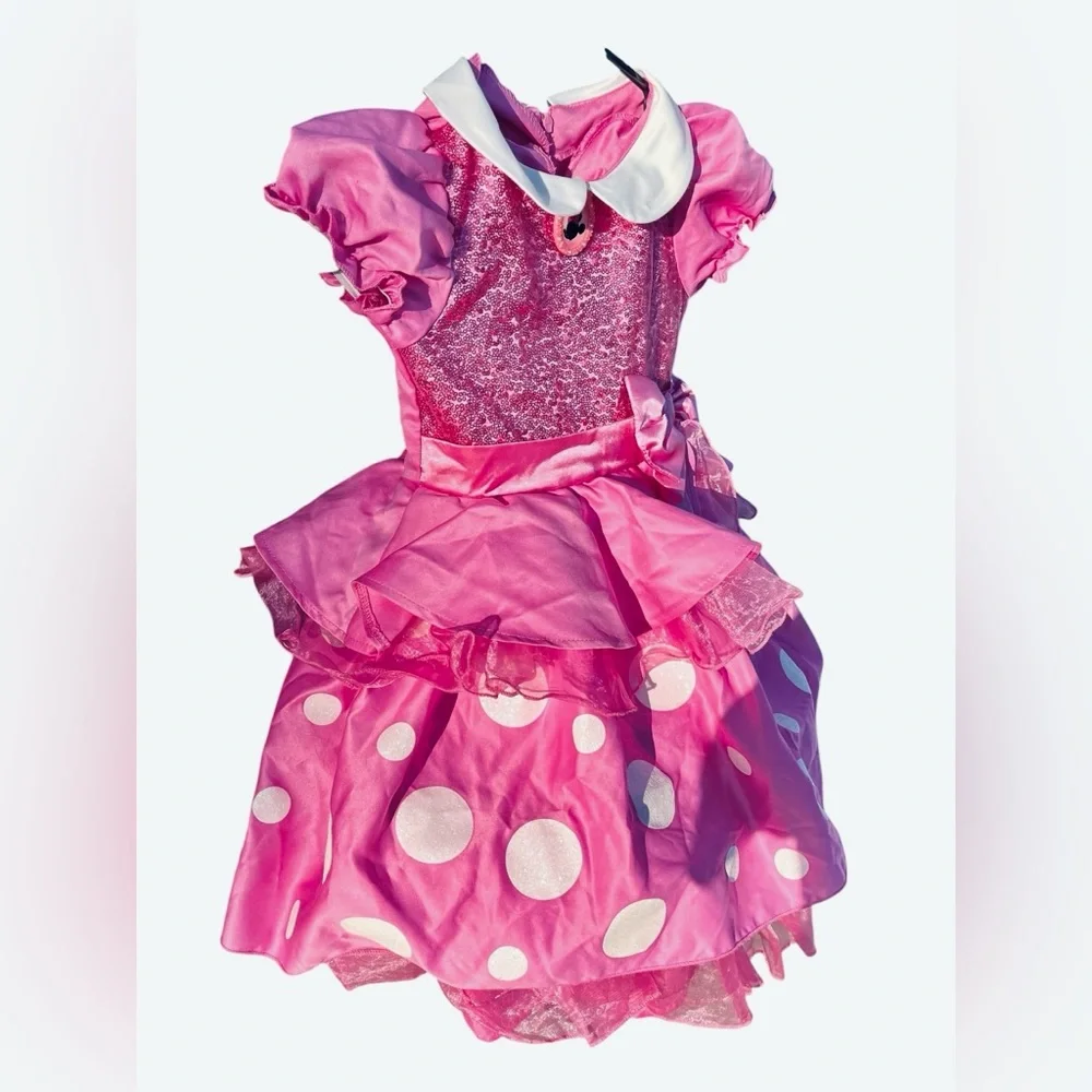 Hostess Pick ☄️ Glittery Pink Polka Dot Kids Disney Minnie Mouse Costume